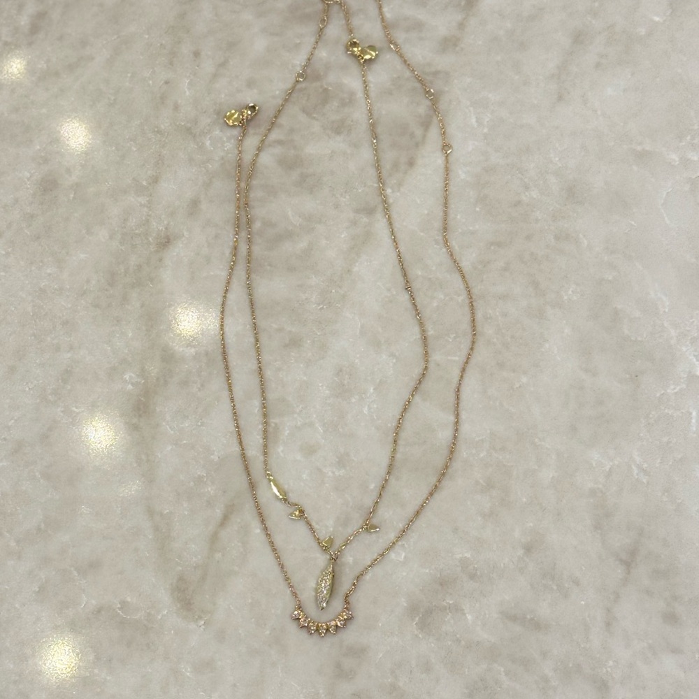 Stella & Dot - 2 Elegant Gold Layering Necklaces with Diamond Detail - like new!